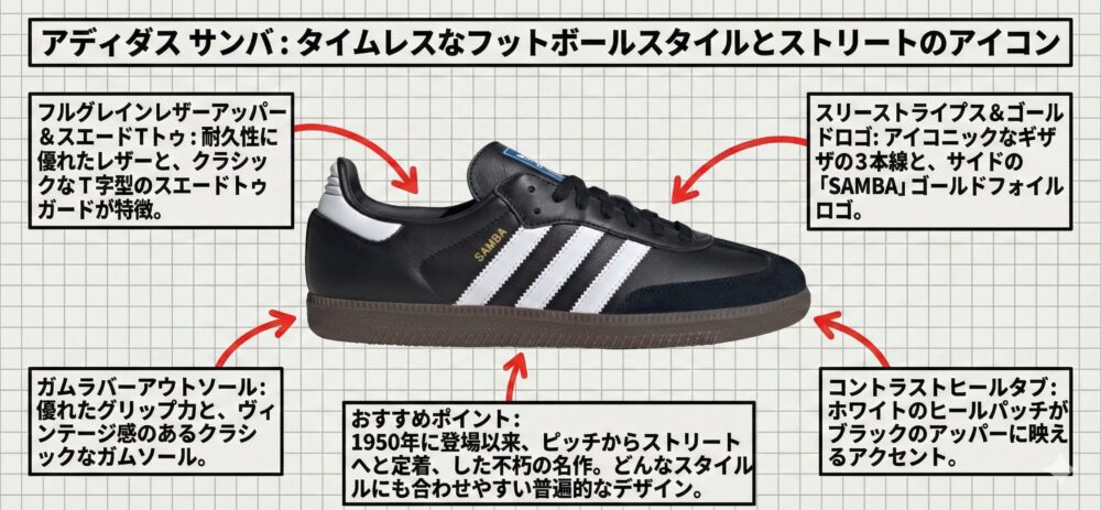 アディダスサンバは足が疲れる？サイズ感や履き心地も検証